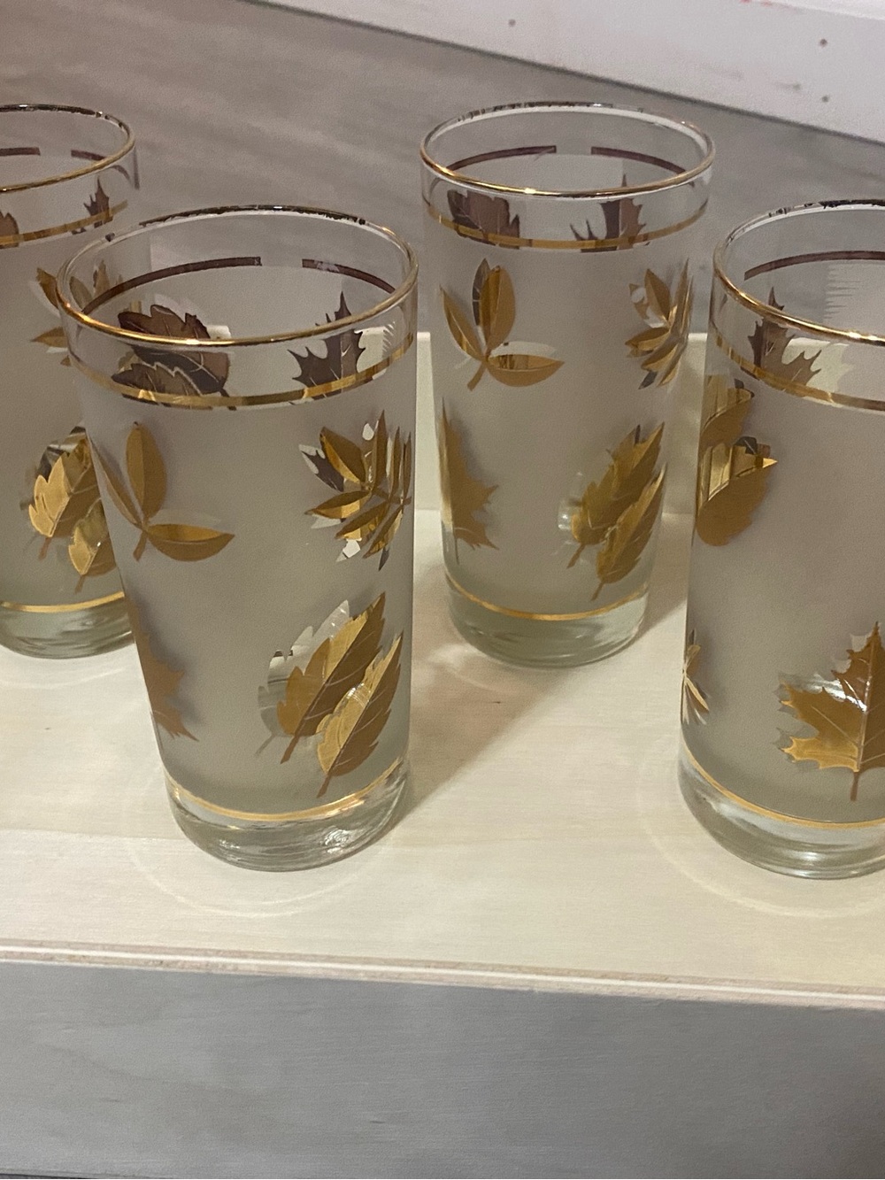Set of 4 Libby MCM Frosted Glasses with Gold Trim